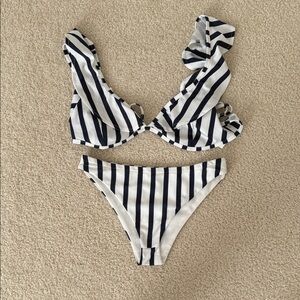Fashion Nova Black and White Striped Bikini